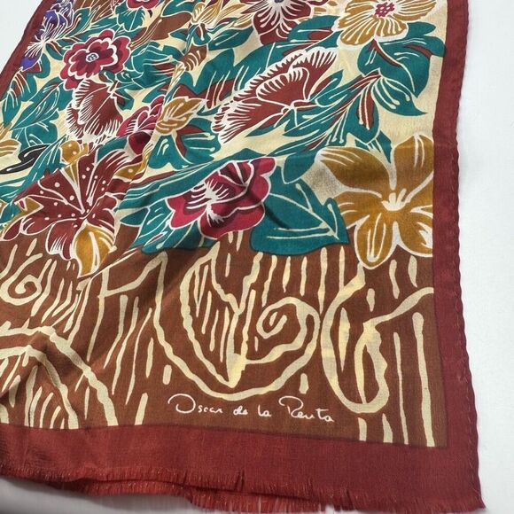Oscar de la Renta Accessories - Oscar de la Renta Vintage Floral Silk Scarf 52” x 11”